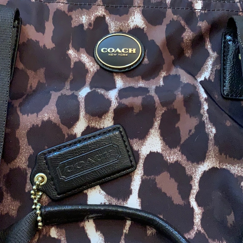 Coach vinyl leopard tote bag